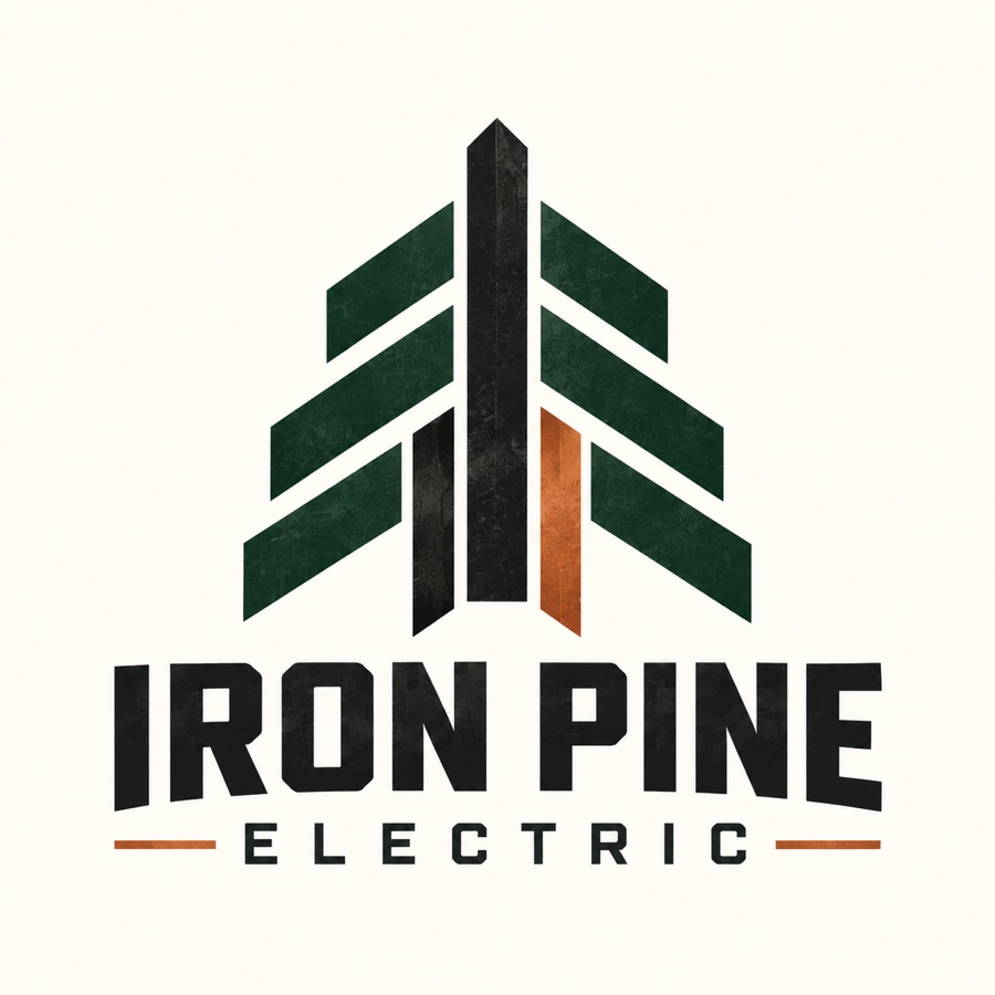 Iron Pine Electric logo — geometric pine built from structural beams