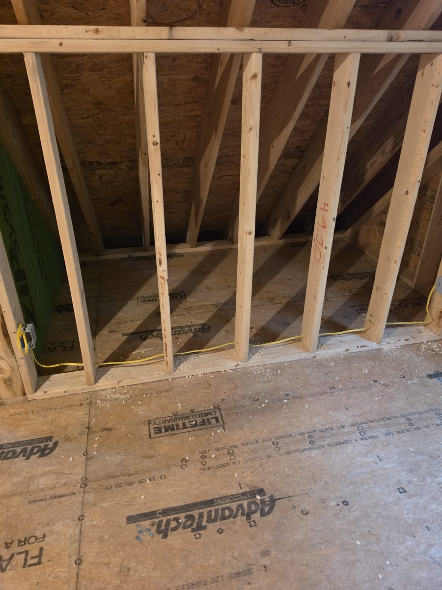 Cable run through the knee-wall framing during rough-in